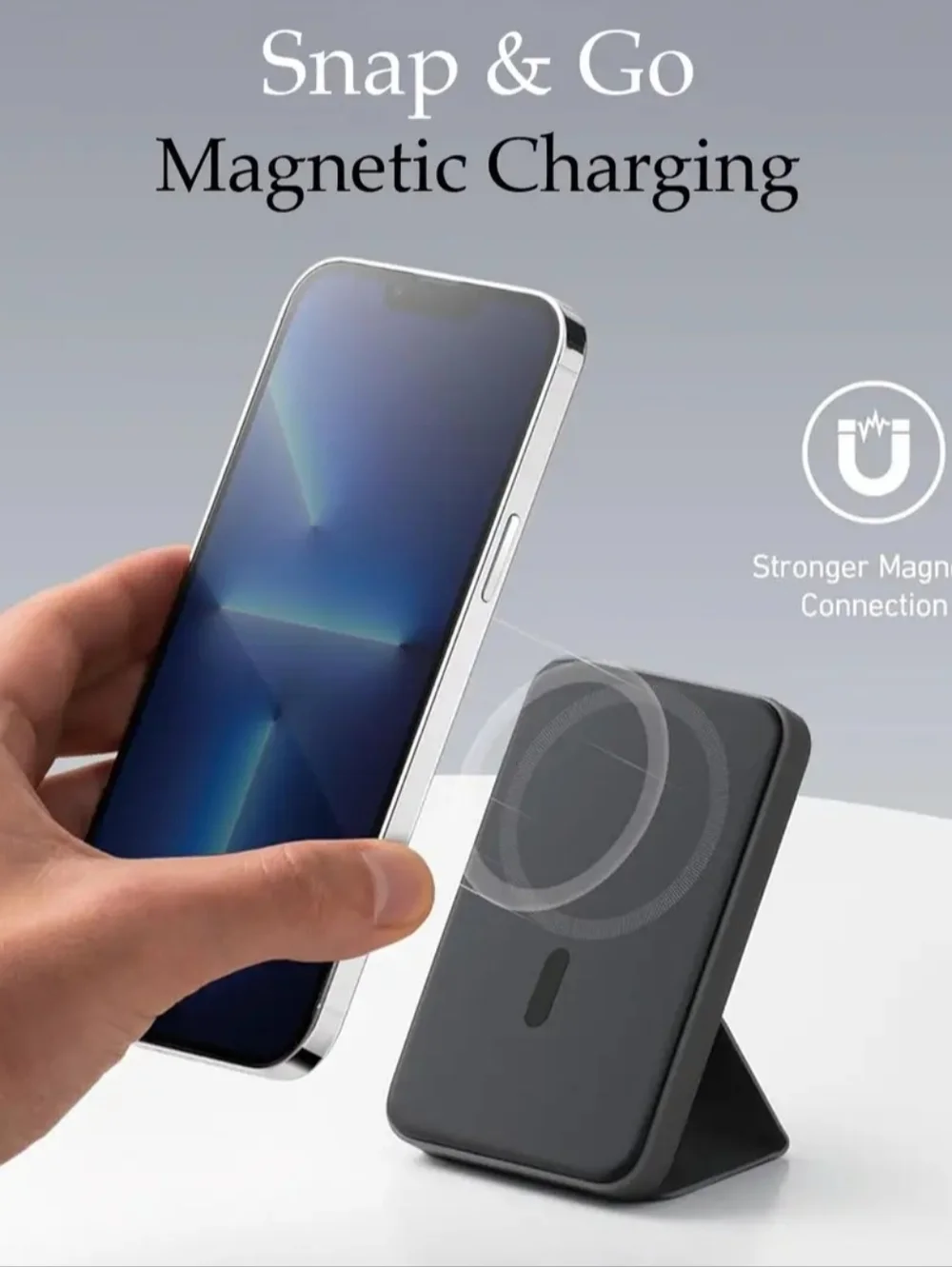 Magnetic Wireless Charging Power Bank With Stand - Black